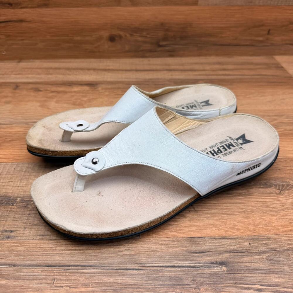 Mephisto  Women's Size 39/8 Agacia Leather Thong Sandal Flip Flop white